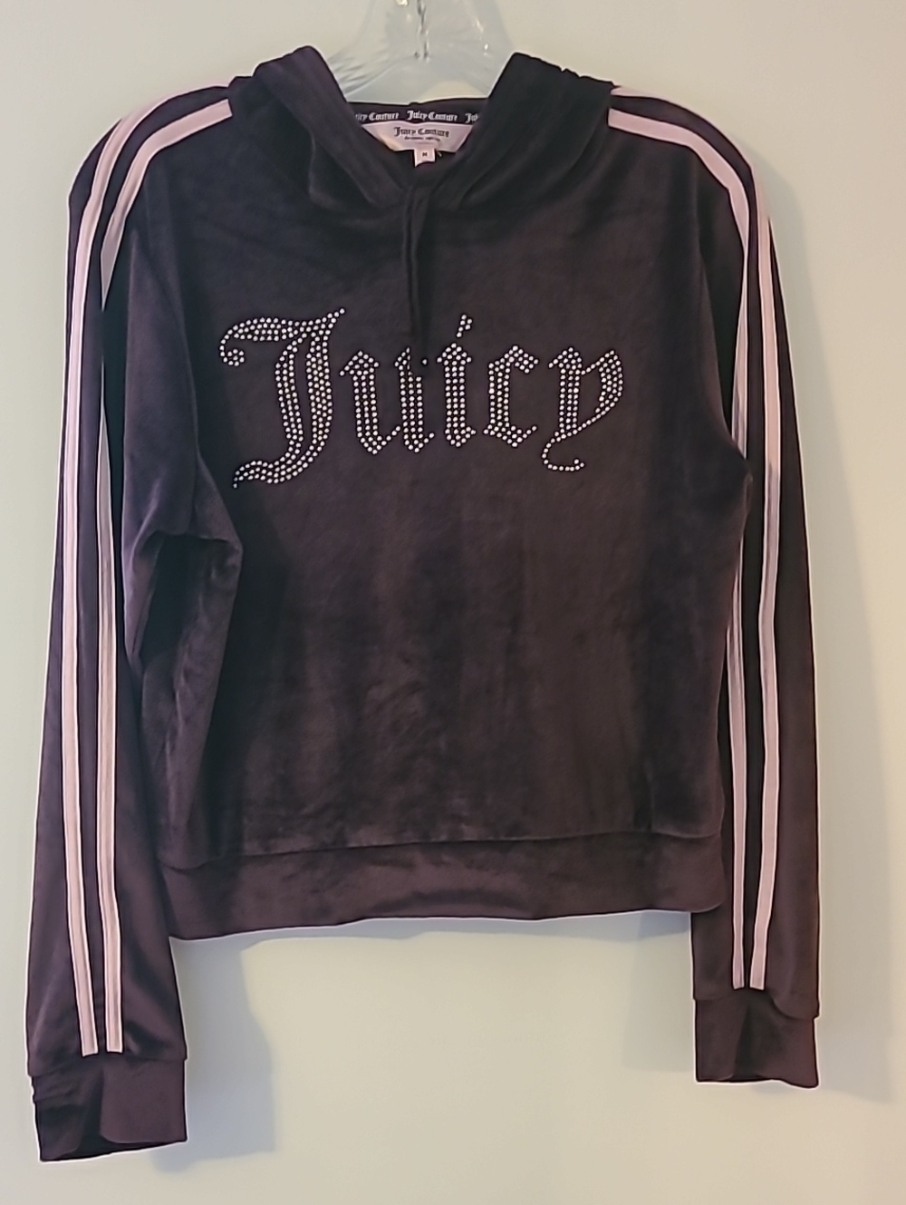 Juicy Couture Velour Cropped Hoodie Rhinestone Bling Logo
